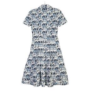 Tory Burch Dress Women's Figurine Blue White Print Short Sleeve Shirt Dress 2